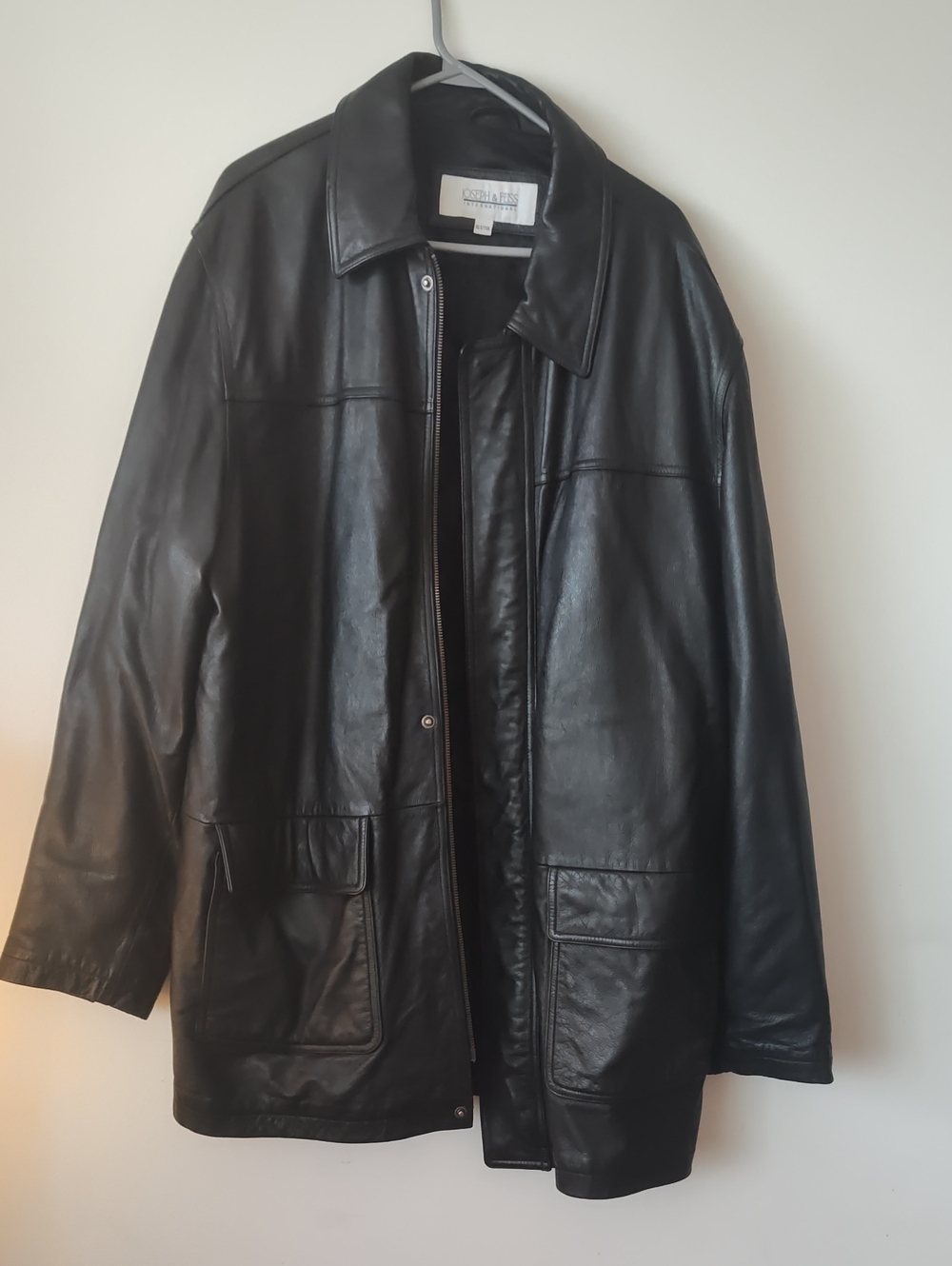 Joseph & Feiss Black Leather Trench Coat